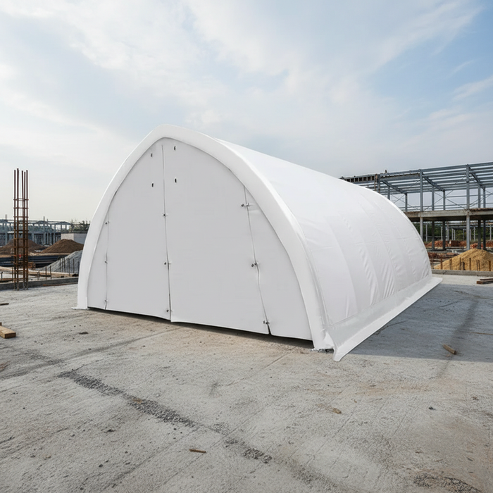 6.1 m x 9.1 m (20' x 30') Arch Wall Peak Ceiling Storage Shelter with Heavy Duty 576 gsm (17 oz) PVC Cover & Drive Through Doors, TMG-ST2032PV (Previously ST2031PV) TMG Industrial Australia