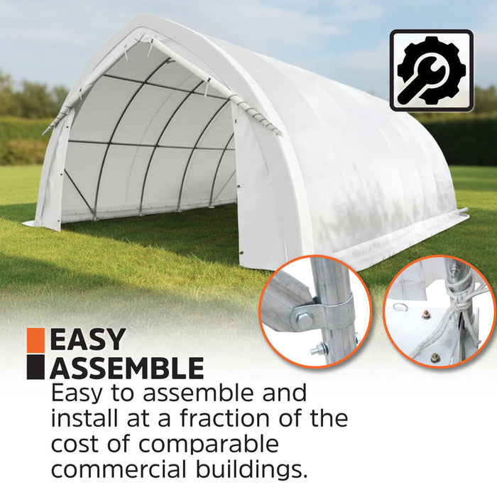 6.1 m x 9.1 m (20' x 30') Arch Wall Peak Ceiling Storage Shelter with Heavy Duty 576 gsm (17 oz) PVC Cover & Drive Through Doors, TMG-ST2032PV (Previously ST2031PV) TMG Industrial Australia