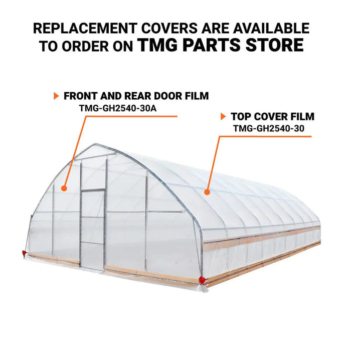7.6 m x 12.2 m (25' x 40') Tunnel Greenhouse Grow Tent w/0.15 mm (6 Mil) Clear EVA Plastic Film, Cold Frame, Hand Crank Roll-Up Sides, Peak Ceiling Roof, TMG-GH2540-V2 (Previously GH2540) TMG Industrial Australia