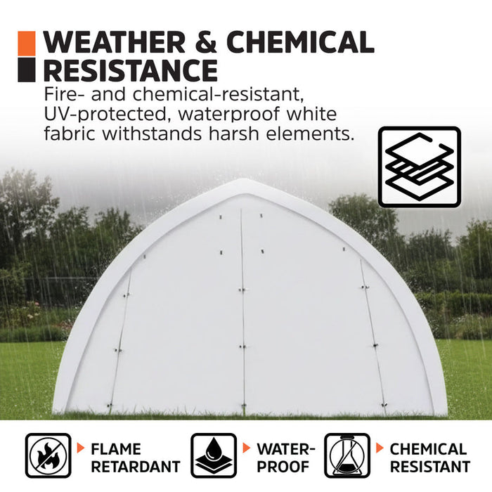 6.1 m x 9.1 m (20' x 30') Arch Wall Peak Ceiling Storage Shelter with Heavy Duty 576 gsm (17 oz) PVC Cover & Drive Through Doors, TMG-ST2032PV (Previously ST2031PV) TMG Industrial Australia