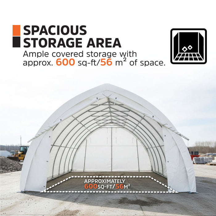 6.1 m x 9.1 m (20' x 30') Arch Wall Peak Ceiling Storage Shelter with Heavy Duty 576 gsm (17 oz) PVC Cover & Drive Through Doors, TMG-ST2032PV (Previously ST2031PV) TMG Industrial Australia