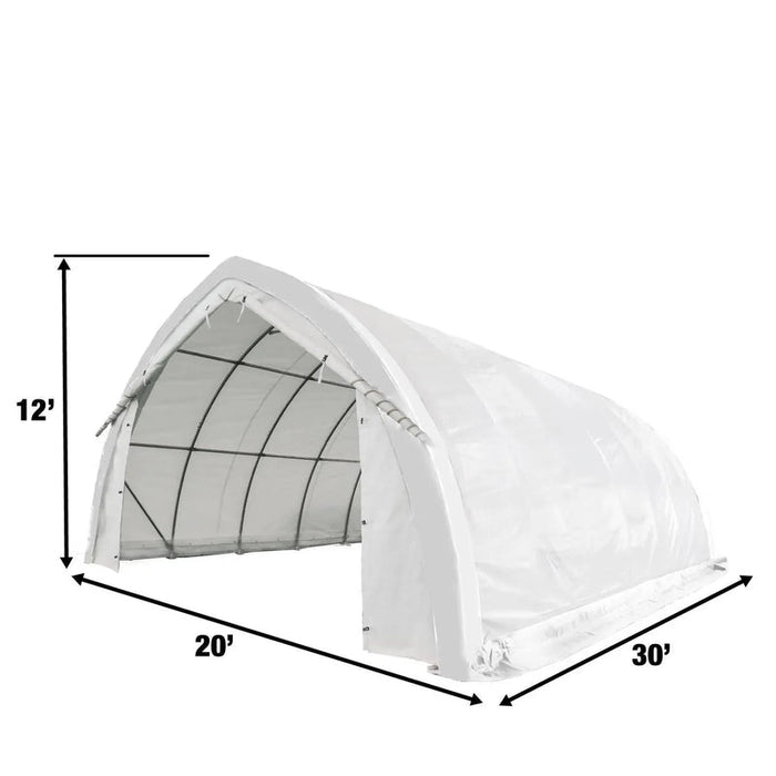 6.1 m x 9.1 m (20' x 30') Arch Wall Peak Ceiling Storage Shelter with Heavy Duty 576 gsm (17 oz) PVC Cover & Drive Through Doors, TMG-ST2032PV (Previously ST2031PV) TMG Industrial Australia
