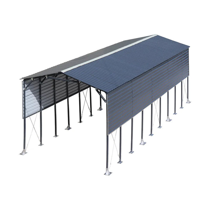 TMG-MSB1230 12' x 30' Metal Shed Boat Shelter with 12.5' peak height and 10.5' sidewall height, galvanized steel frame and metal roof panels