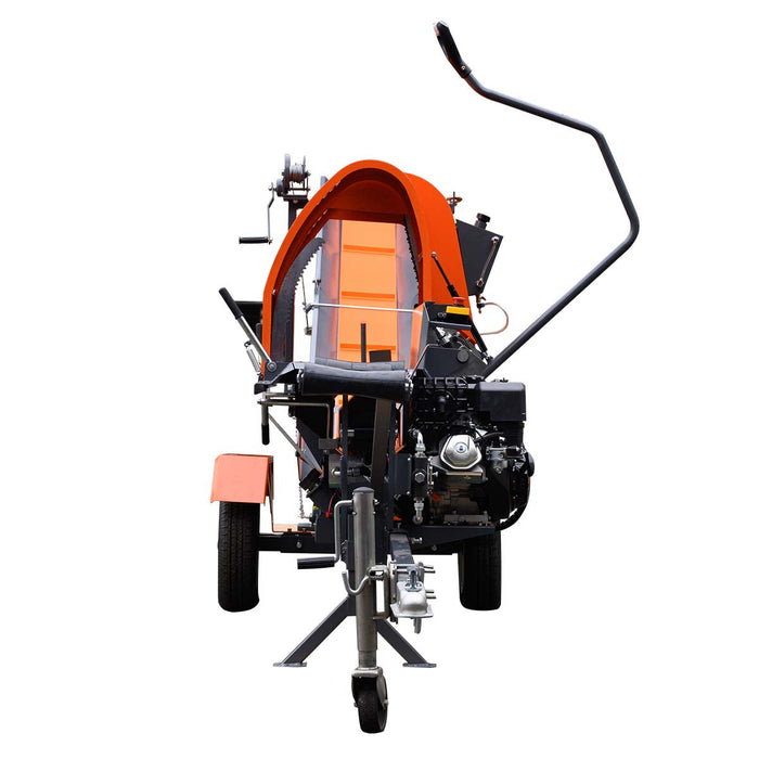 TMG-GLS16 firewood splitter processor with 15 HP engine, 20 ton splitting force and foldable conveyor
