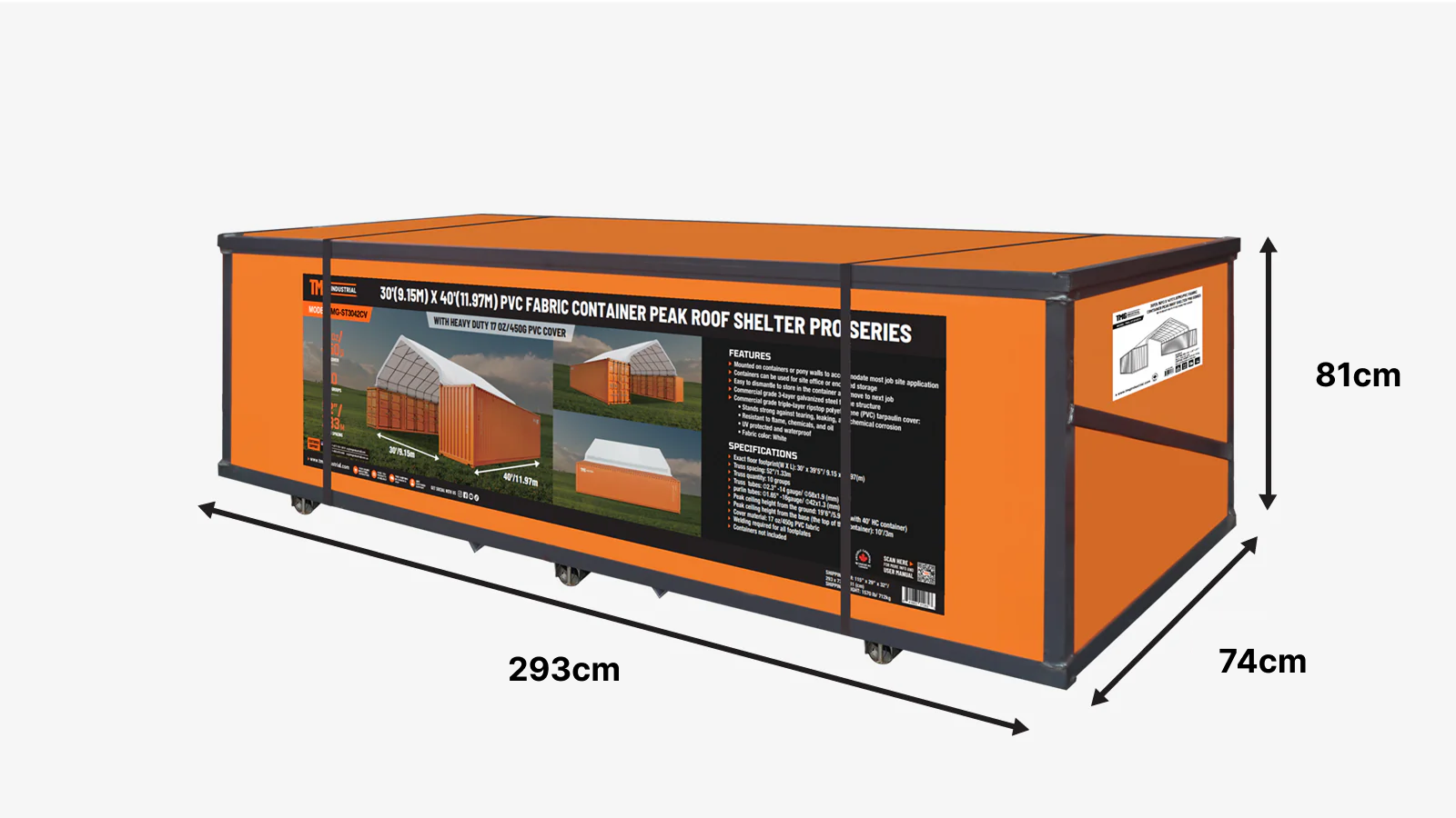 9m × 12m (30' × 40') PVC Fabric Container Peak Roof Shelter, Pro Series, Fire Retardant, UV Protected, TMG-ST3042CV (Previously ST3041CV)-shipping-info-image