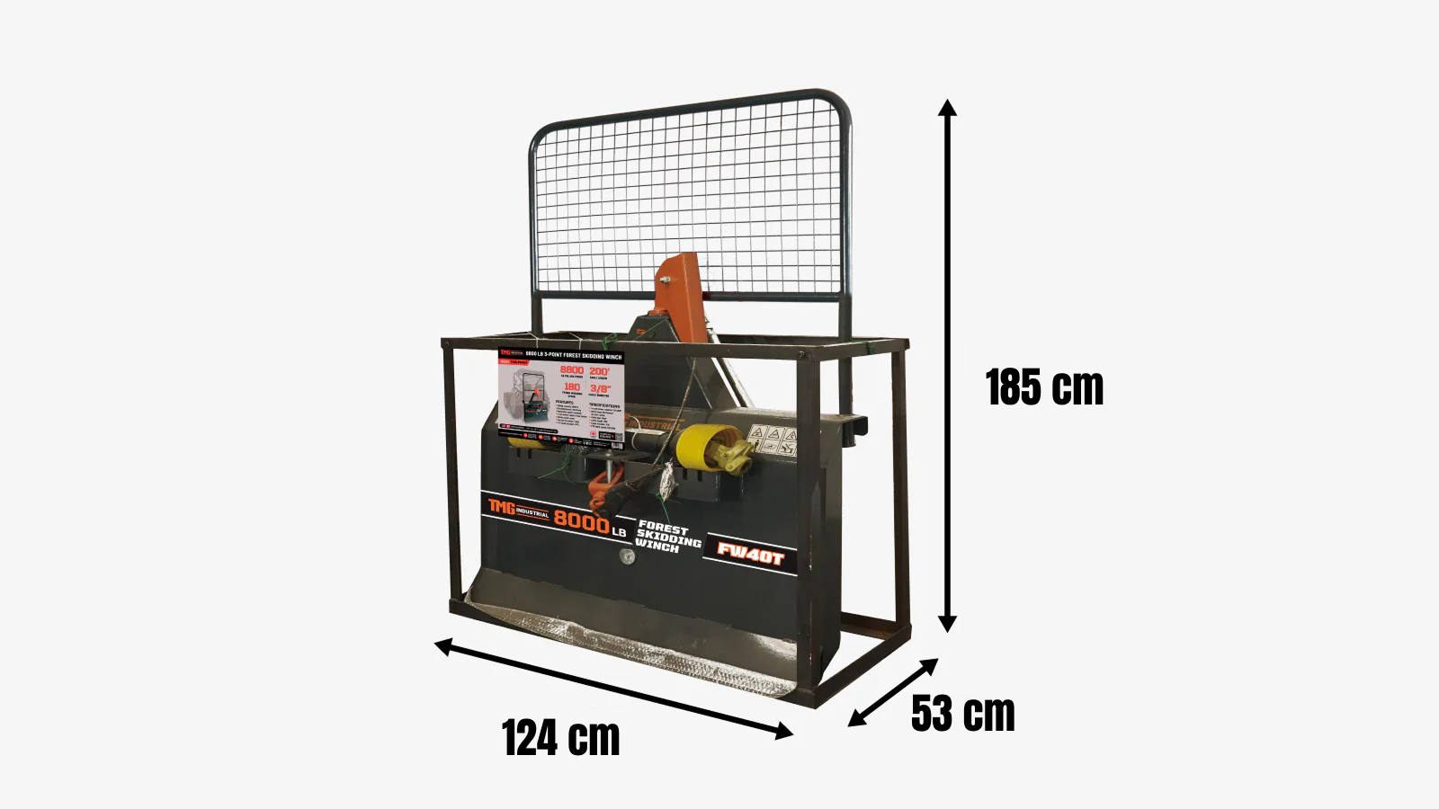 42 kN (8000  lb) Log Skidding Winch for 30 - 50 HP Tractors, 3-Point Hitch, Category 1, TMG-FW40T -shipping-info-image