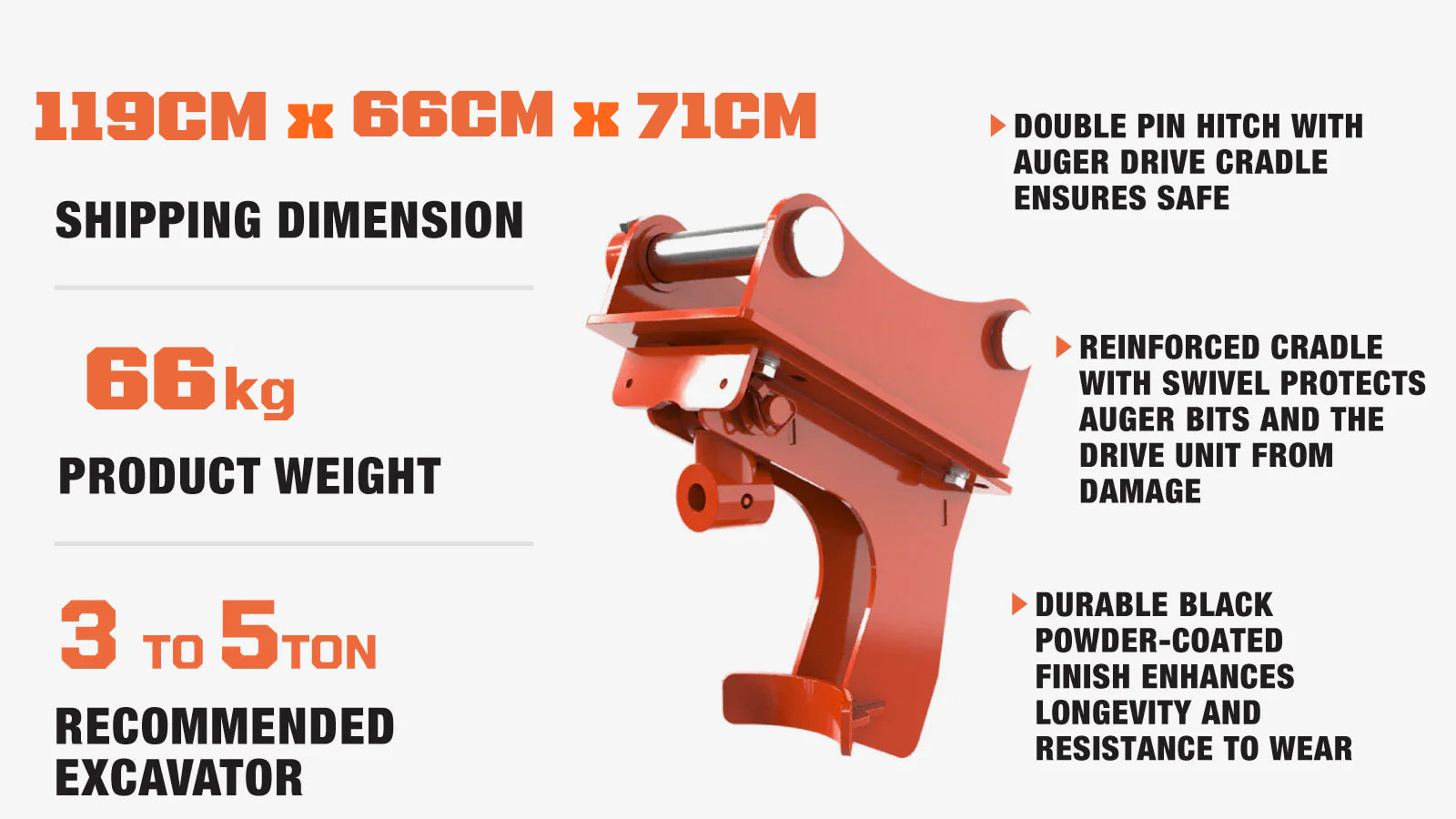 Double Pin Cradle Hitch, Excavator Auger Hookup, Compatible w/ PAD30 Auger Drive, TMG-PAFE-specifications-image