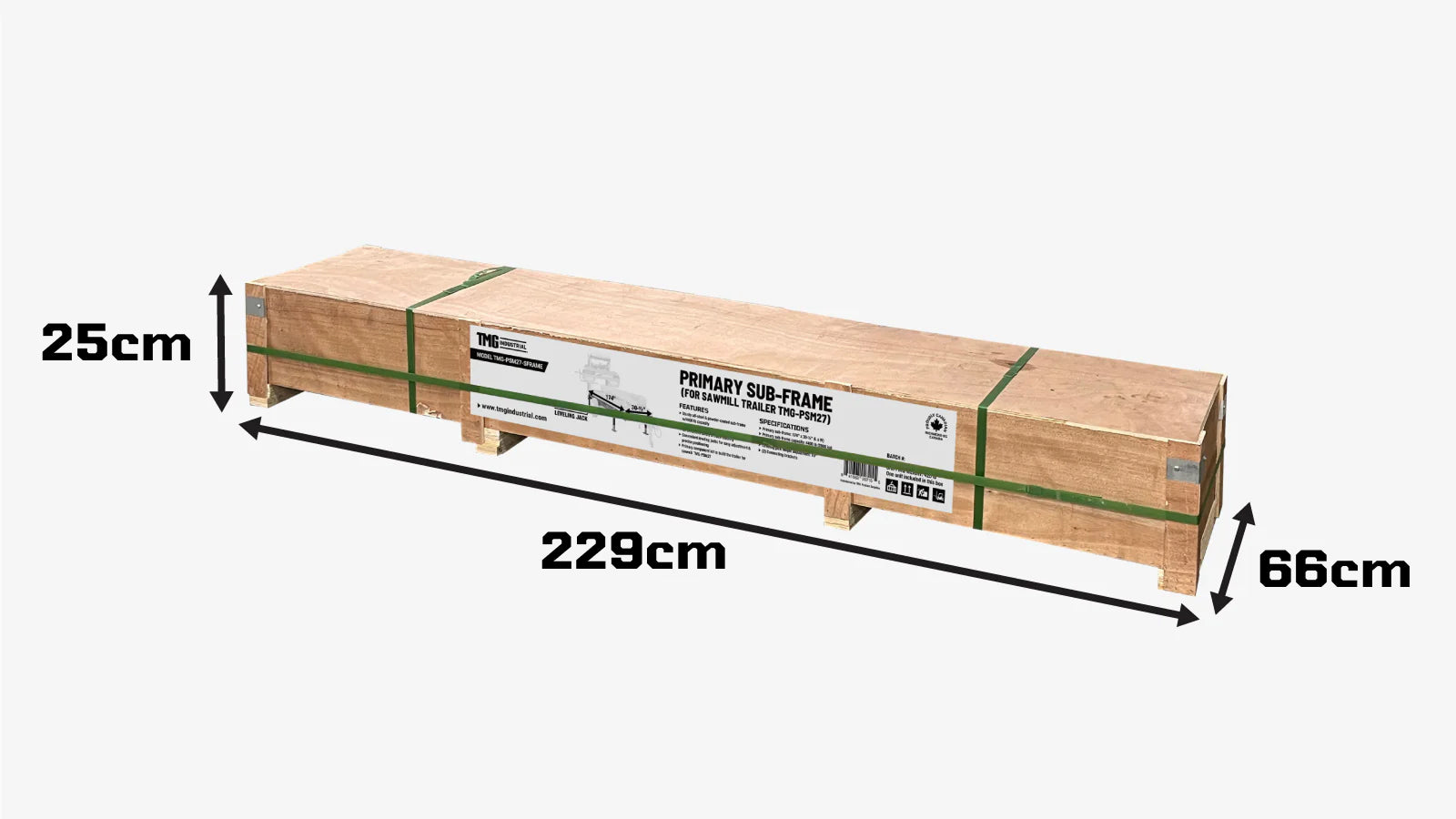 Primary Sub-Frame for Sawmill Trailer PSM27, 1996-kg Capacity, Leveling Jacks, Anti-Tipping Rail Guard, TMG-PSM27-Sframe-shipping-info-image
