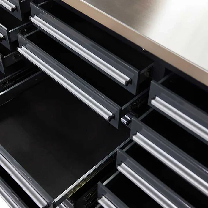 Pro Series 7-Ft 24-Drawer Workbench with Stainless Steel Top, Ball Bearing Double Slides & Casters TMG-WB724 TMG Industrial Australia