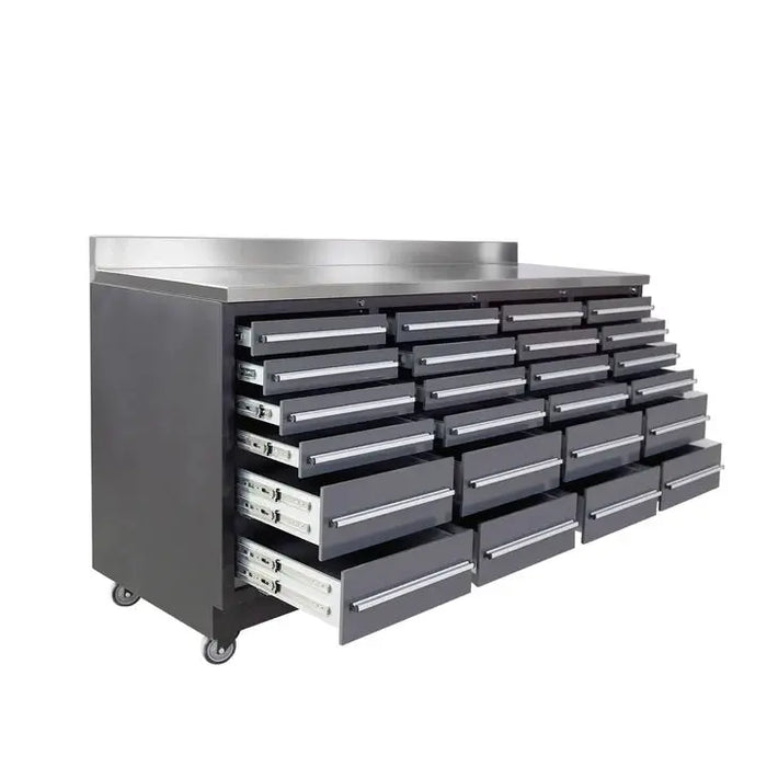 Pro Series 7-Ft 24-Drawer Workbench with Stainless Steel Top, Ball Bearing Double Slides & Casters TMG-WB724 TMG Industrial Australia