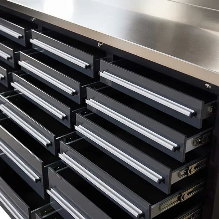Pro Series 7-Ft 24-Drawer Workbench with Stainless Steel Top, Ball Bearing Double Slides & Casters TMG-WB724 TMG Industrial Australia