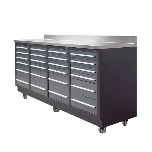 Pro Series 7-Ft 24-Drawer Workbench with Stainless Steel Top, Ball Bearing Double Slides & Casters TMG-WB724 TMG Industrial Australia