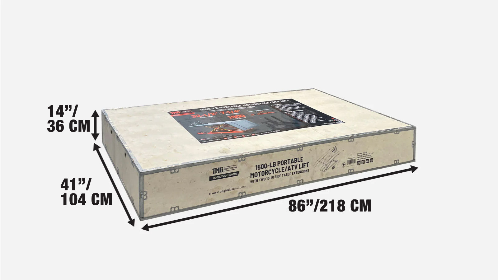 680 kg (1500 lb) Portable Motorcycle/ATV Scissor Lift, 1.22 m (48″) Work Platform, TMG‑1500PML-shipping-info-image