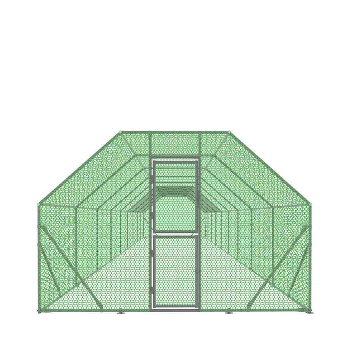 TMG Industrial 10’ x 60’ Wire Mesh Chicken Run Shelter Coop, Galvanized Steel, 600 Sq-Ft, Lockable Gate, PVC Coated Mesh, TMG-CRS1060