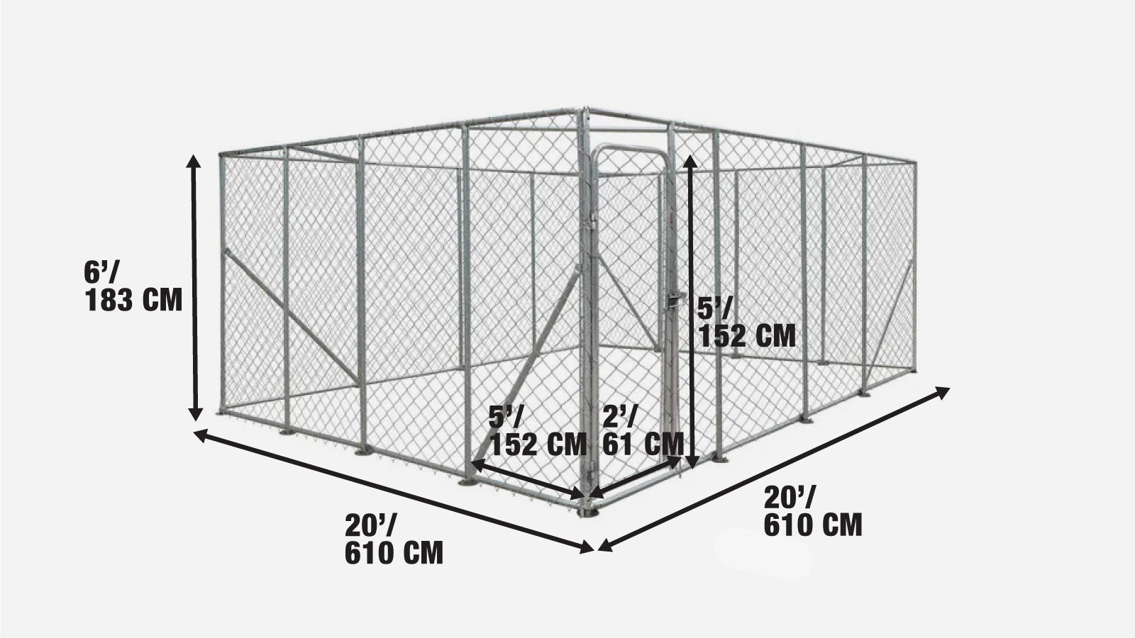 6 x 6 m Outdoor Dog Kennel Playpen with Locking Gate, 1.85 m Chain-link Fence, TMG-DCP2020-specifications-image