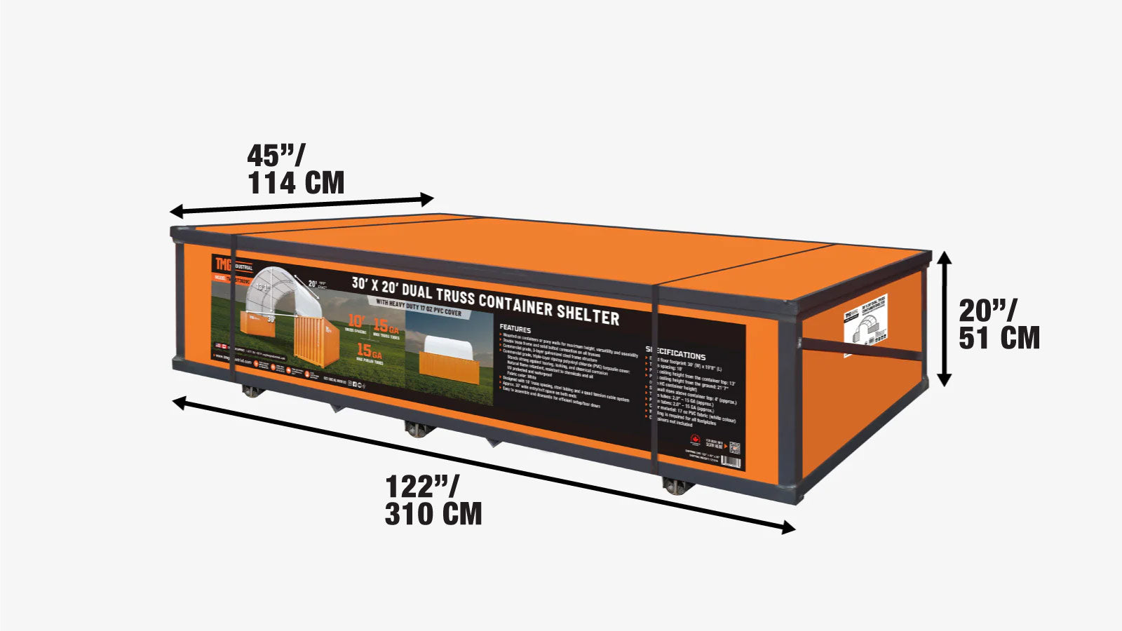 9 x 6m Double Truss Storage Shelter for 20ft Container, 580gsm PVC Fabric Cover, TMG-DT3020C-shipping-info-image