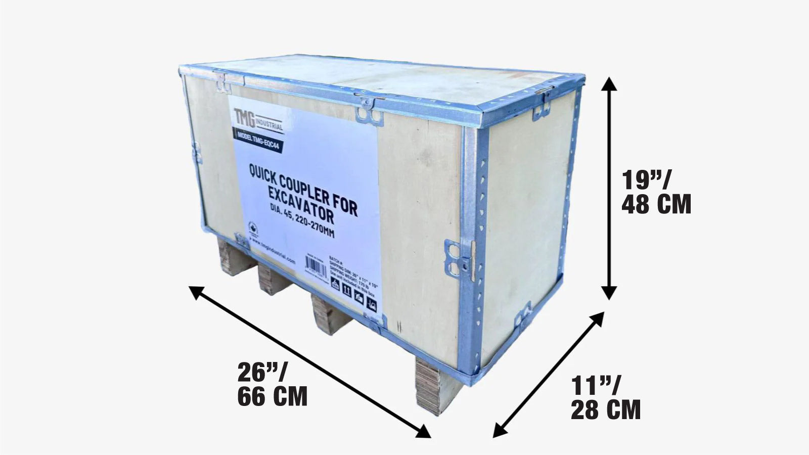 Quick Coupler for Excavator, 45mm Pin Dia., 220–270mm Pin Spread, TMG-EQC44-shipping-info-image