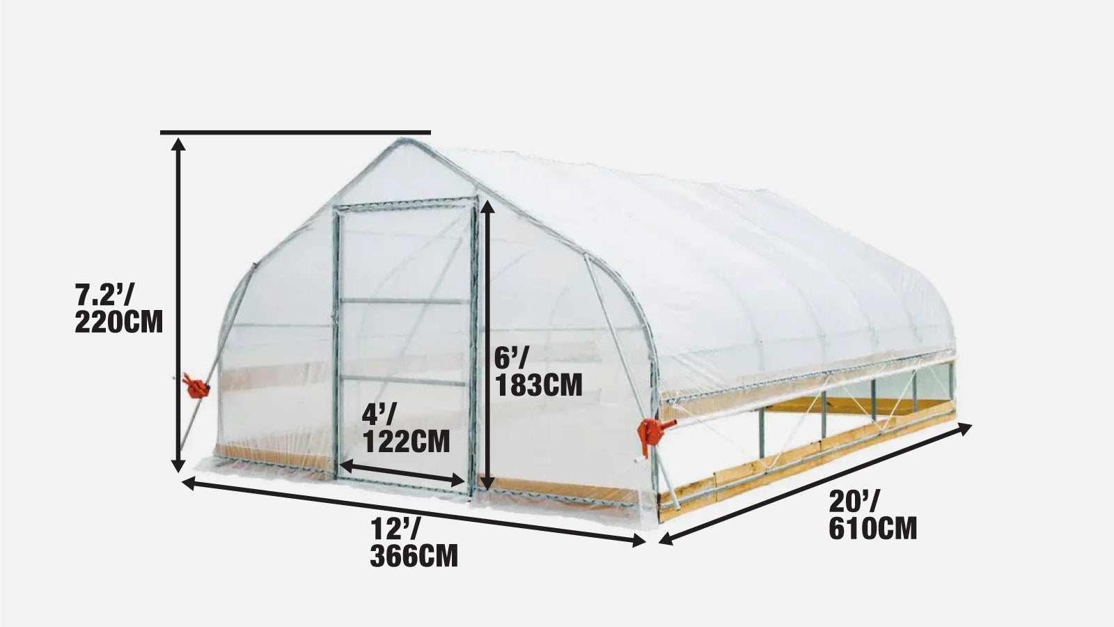 3.7 x 6.5 m Tunnel Greenhouse Grow Tent with 6 Mil Clear EVA Film, Roll-Up Sides, TMG-GH1220-specifications-image