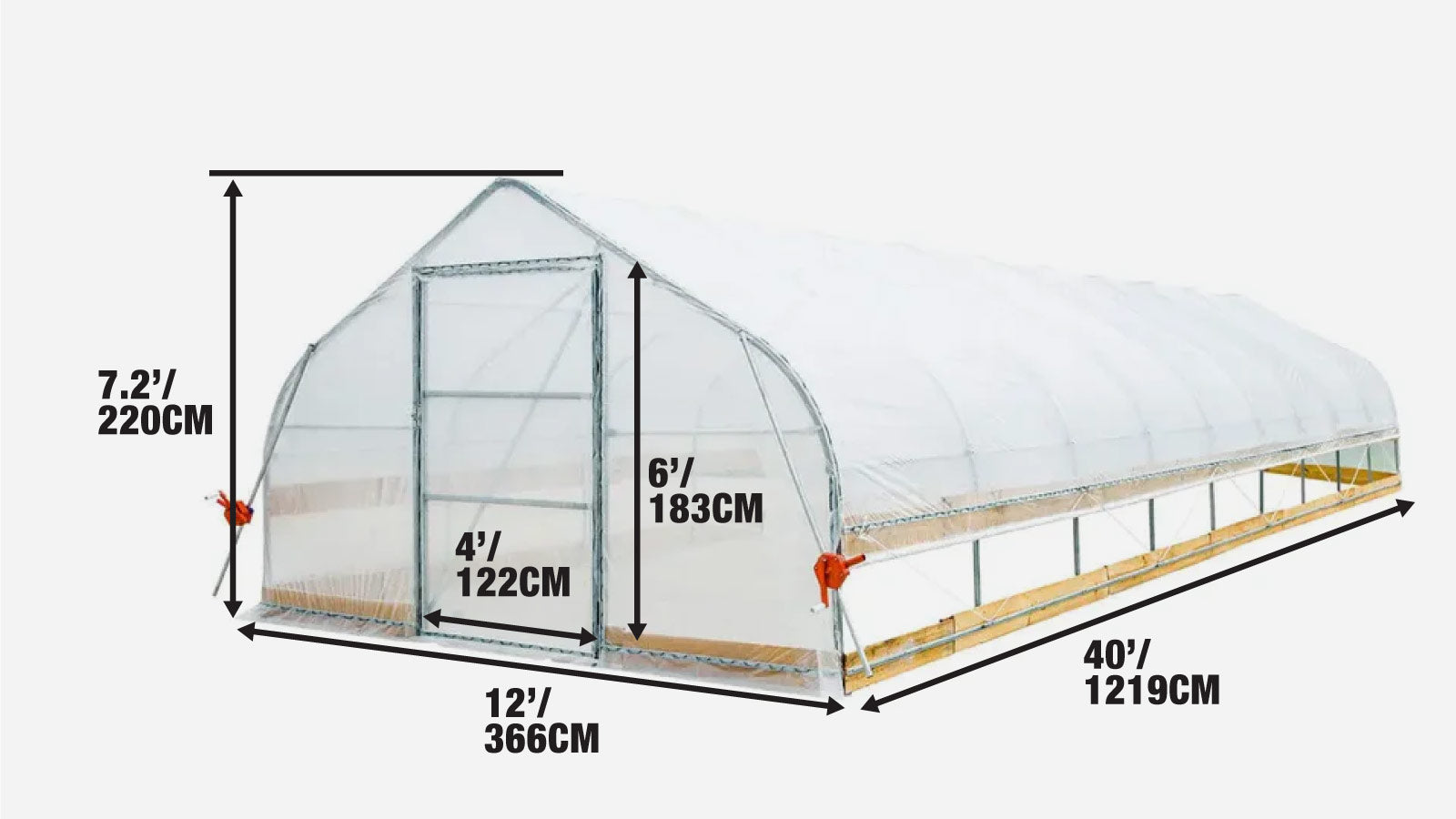 3.7 x 12 m Tunnel Greenhouse Grow Tent with 6 Mil Clear EVA Film, Roll-Up Sides, TMG-GH1240-specifications-image