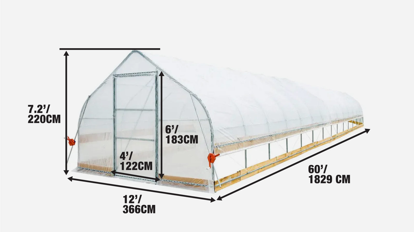 3.7 x 18 m Tunnel Greenhouse Grow Tent with 6 Mil Clear EVA Film, Roll-Up Sides, TMG-GH1260-specifications-image