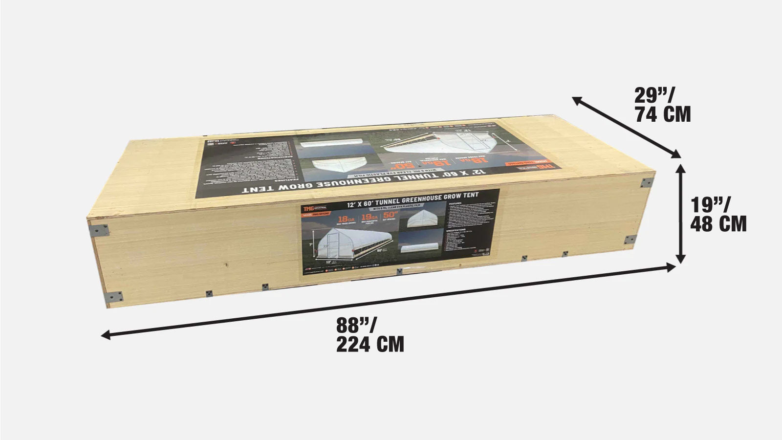 3.7 x 18 m Tunnel Greenhouse Grow Tent with 6 Mil Clear EVA Film, Roll-Up Sides, TMG-GH1260-shipping-info-image