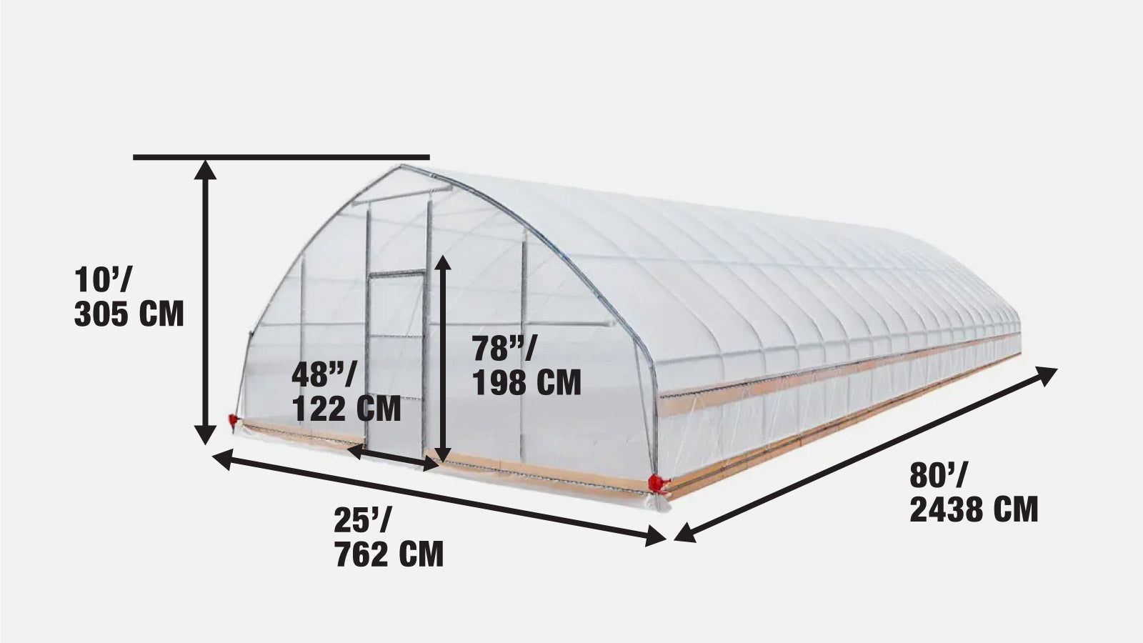 7.6 x 25 m Tunnel Greenhouse Grow Tent w/6 Mil Clear EVA Film, Roll-Up Sides, TMG-GH2580-specifications-image