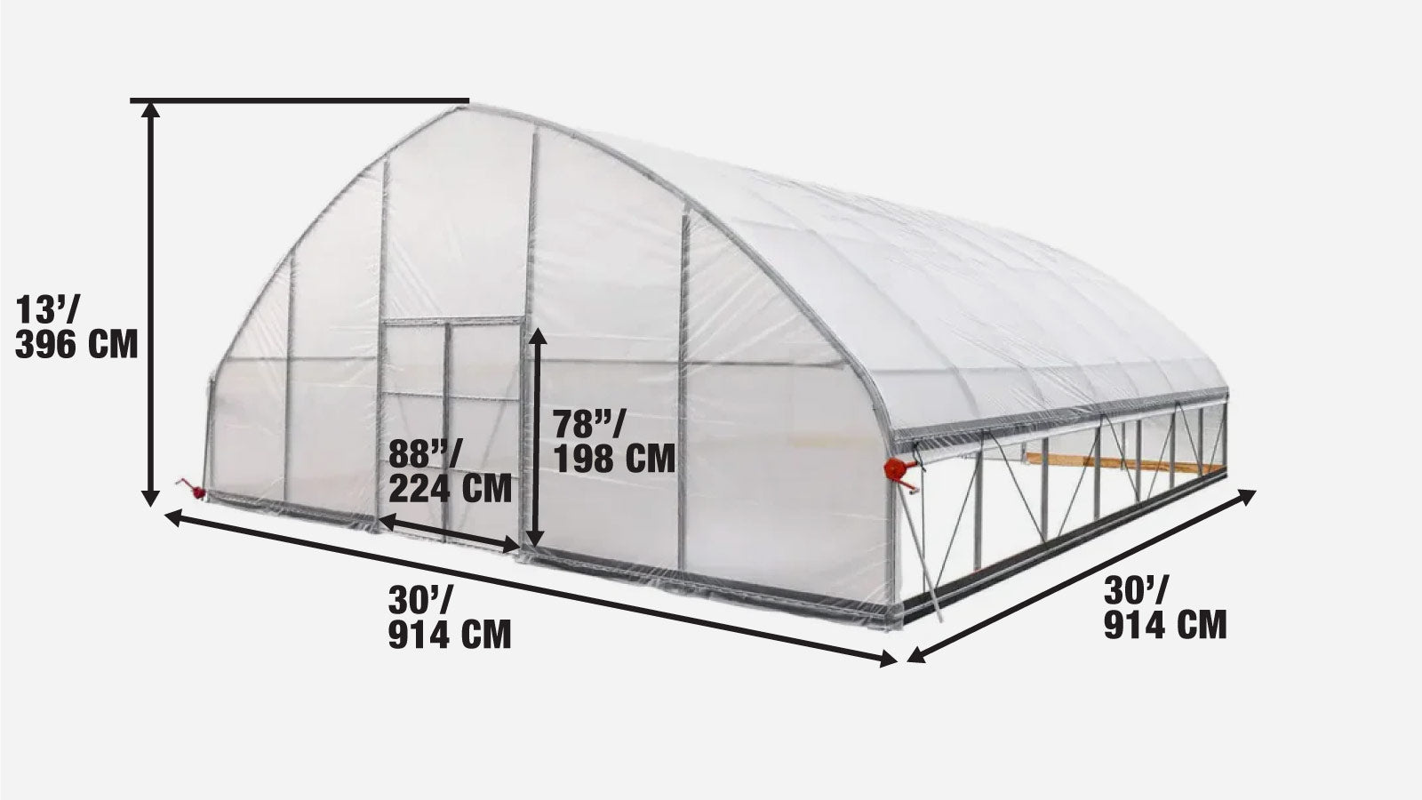 9 x 9 m Commercial Tunnel Greenhouse with 6 Mil Clear EVA Film, Roll-Up Sides, TMG-GH3030-specifications-image