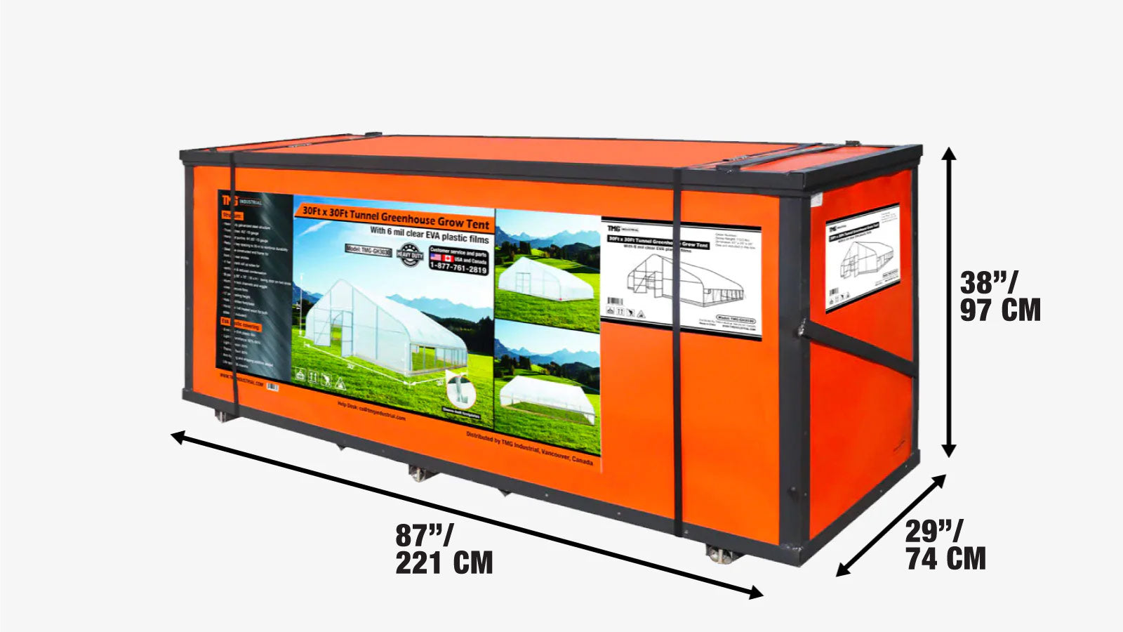 9 x 9 m Commercial Tunnel Greenhouse with 6 Mil Clear EVA Film, Roll-Up Sides, TMG-GH3030-shipping-info-image