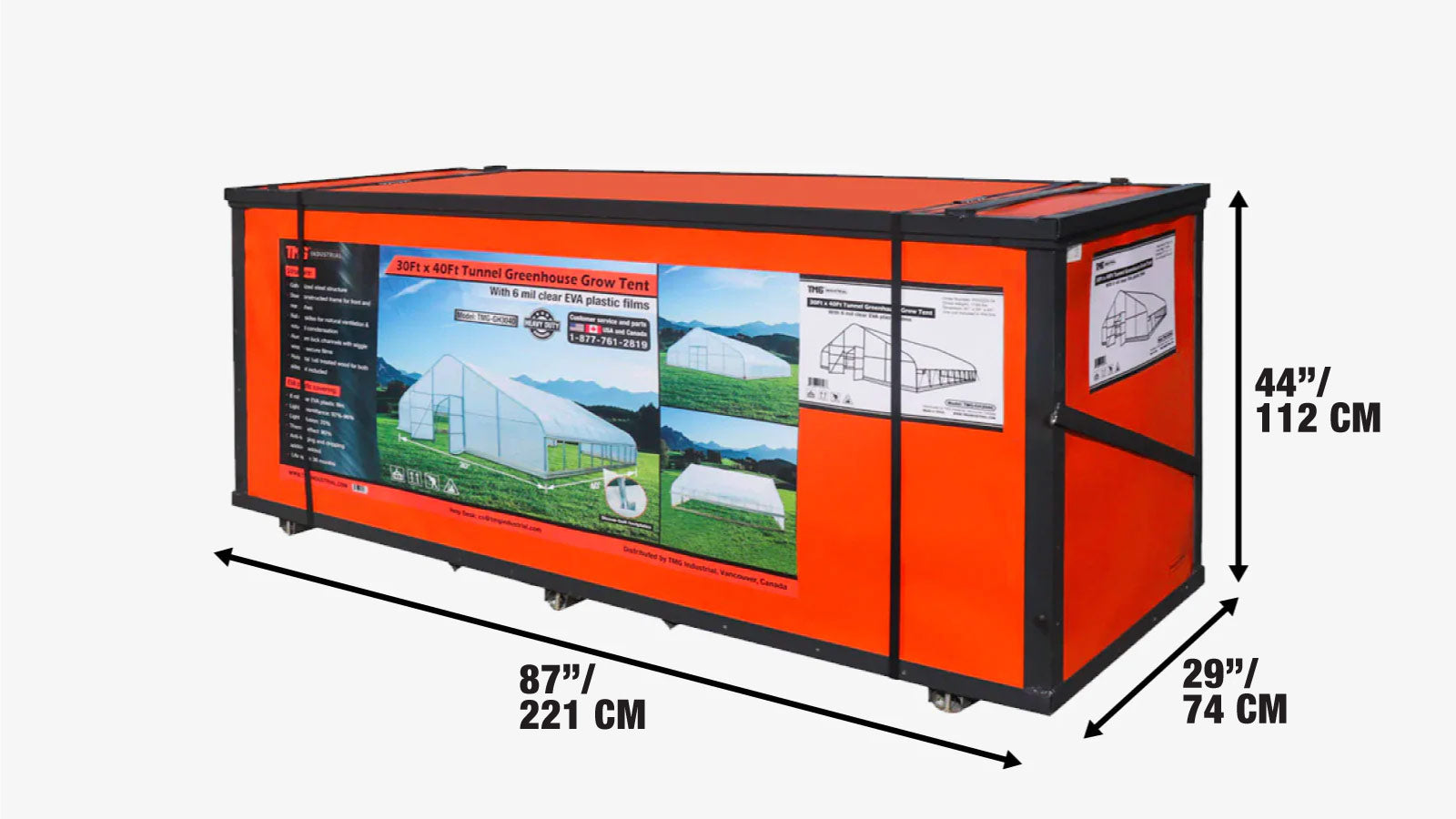 9 x 12 m Commercial Tunnel Greenhouse with 6 Mil Clear EVA Film, Roll-Up Sides, TMG-GH3040-shipping-info-image