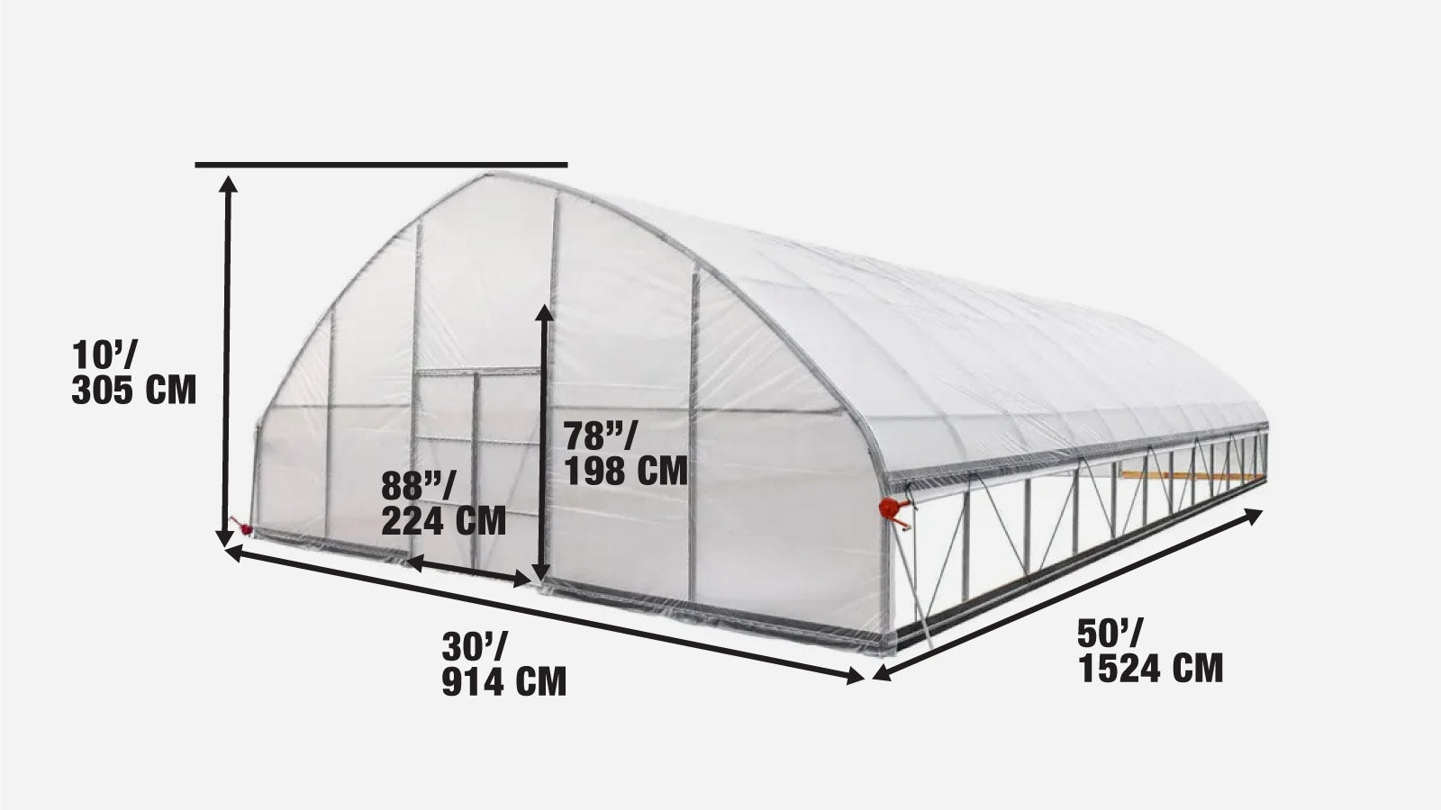 9 x 16 m Commercial Tunnel Greenhouse with 6 Mil Clear EVA Film, Roll-Up Sides, TMG-GH3050-specifications-image