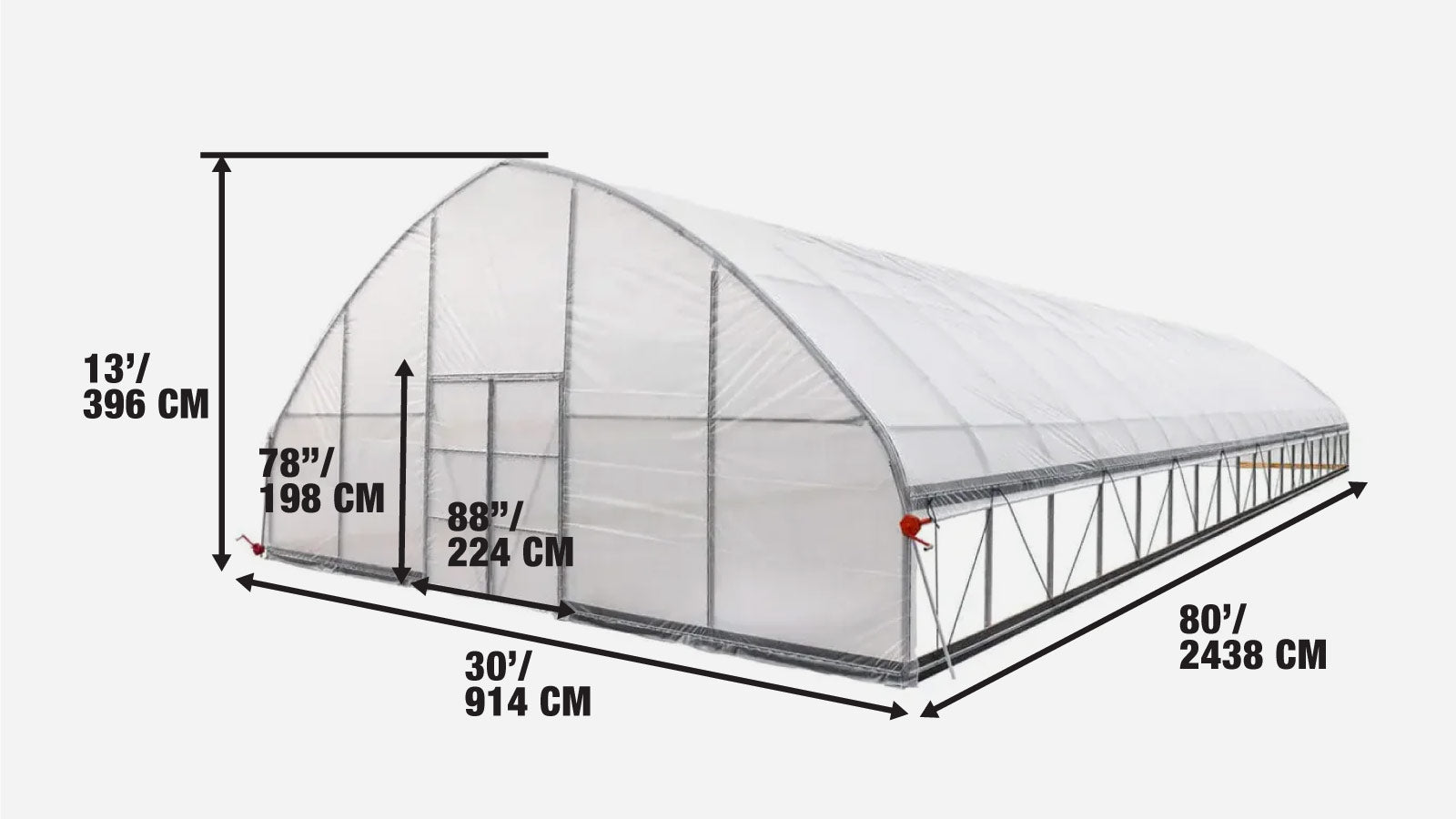 9 x 25 m Commercial Tunnel Greenhouse with 6 Mil Clear EVA Film, Roll-Up Sides, TMG-GH3080-specifications-image