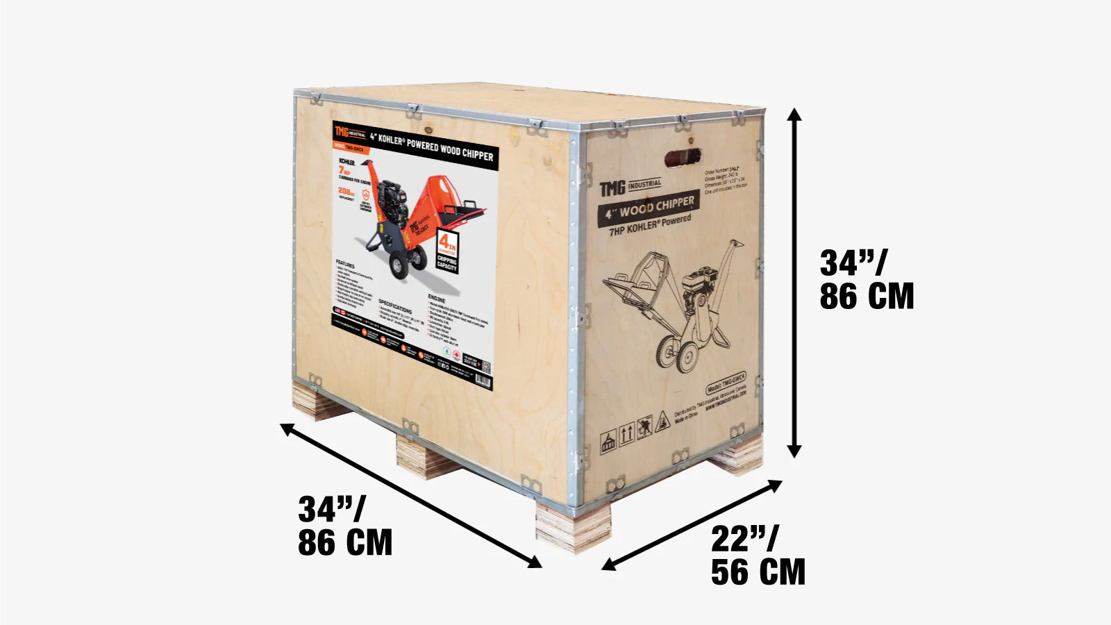 100 mm Wood Chipper with 7 HP Kohler Gas Engine and 152mm Reversible Blades, TMG-GWC4-shipping-info-image