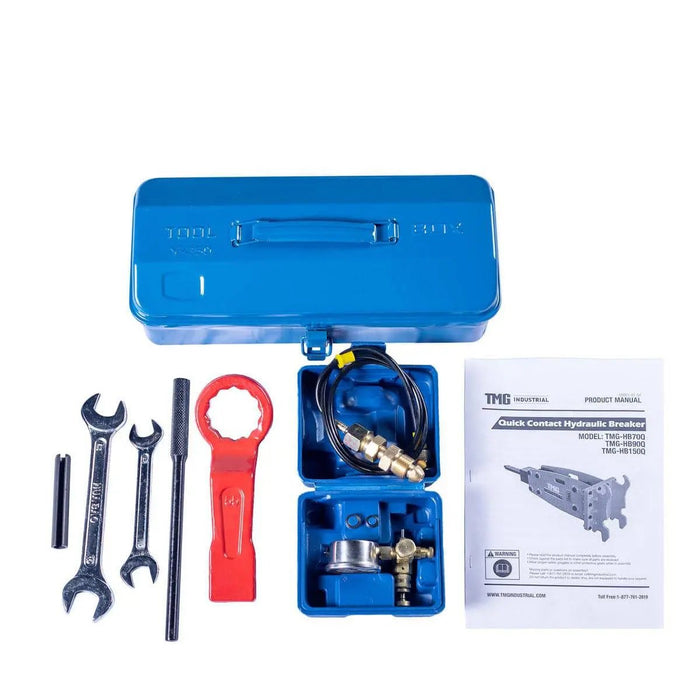 TMG Industrial 6-9 Ton Excavator/Backhoe Hydraulic Breaker, Quick Change (Q/C) Lugging, 3” Moil Point Chisel, 785 J Impact Energy, TMG-HB90Q