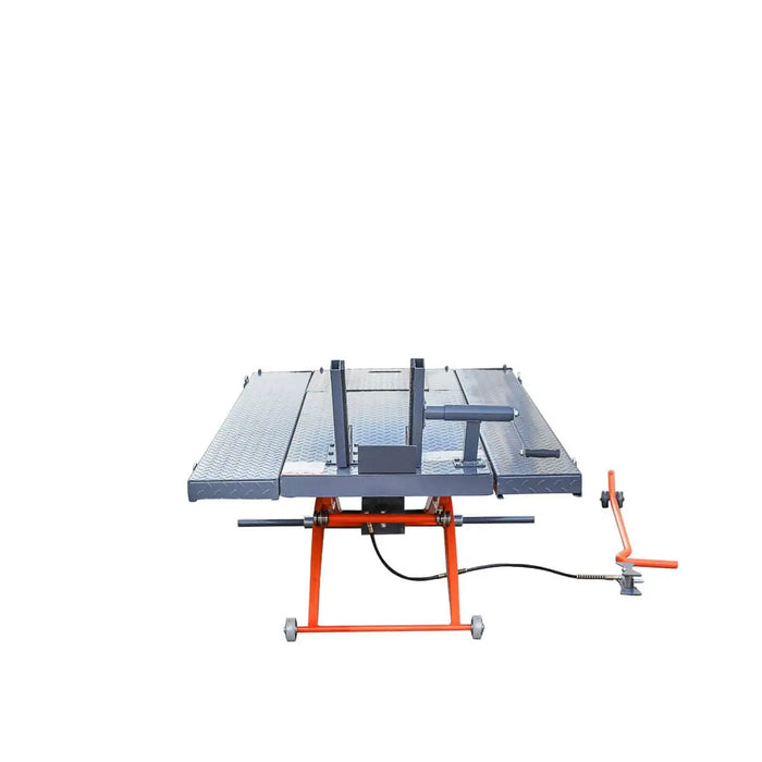 TMG Industrial 1000 lb Portable Motorcycle/ATV Scissor Lift, 44” Work Platform, 10” Side Panel Extensions, Front Vise Kit, TMG-1000PML