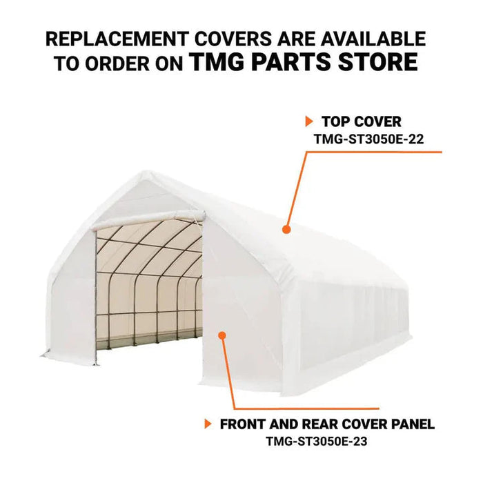 9 x 15 m Straight Wall Peak Ceiling Storage Shelter with Heavy Duty 300 GSM PE Cover TMG-ST3052E (Previously ST3050E) TMG Industrial Australia