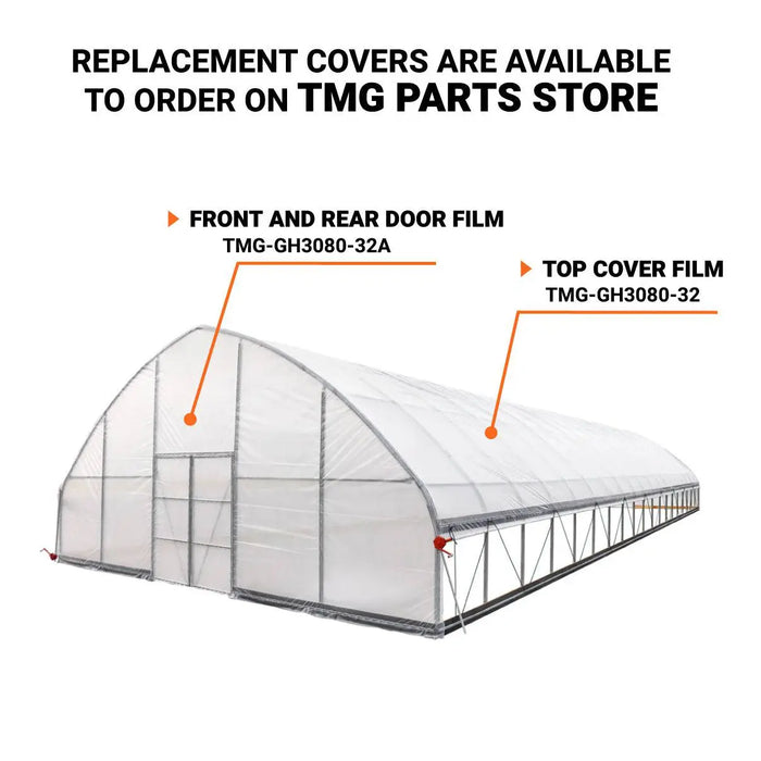 9.1 m x 24.4 m Commercial Tunnel Greenhouse (30' x 80') with 0.15 mm (6 Mil) Clear Poly Covers and Roll-Up Sides, TMG-GH3080-V2 TMG Industrial Australia