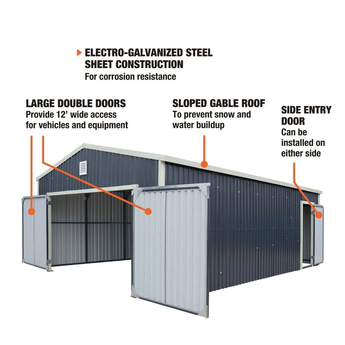 5 x 7.5 m Metal Garage Shed with Double Front & Side Doors, 3.0 m Peak Height, TMG-MS1624