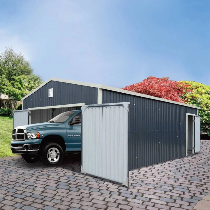 5 x 7.5 m Metal Garage Shed with Double Front & Side Doors, 3.0 m Peak Height, TMG-MS1624