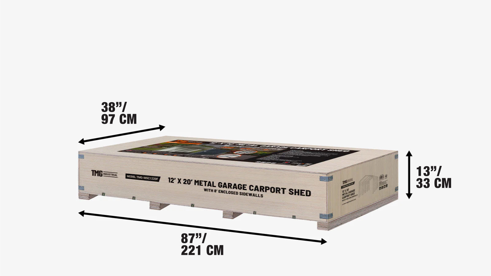 3.6 × 6 m Metal Shed Carport with 2.4 m Enclosed Sidewalls, 2.9 m Peak Height, TMG-MSC1220F-shipping-info-image