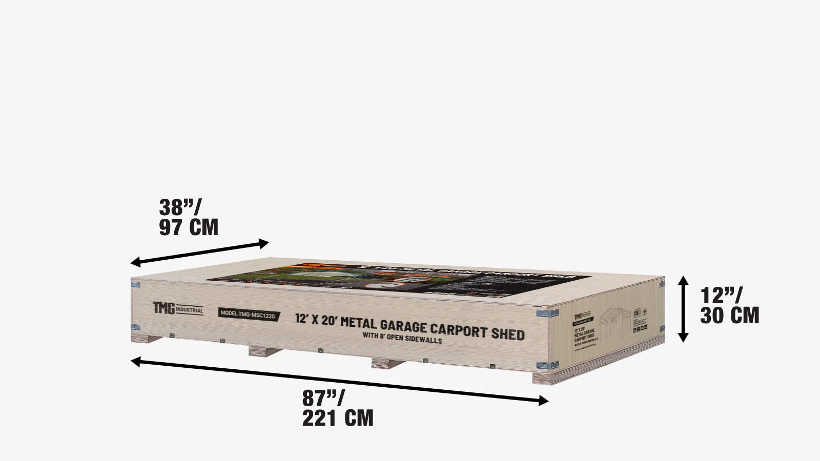 3.6 x 6 m Metal Shed Carport with 2.4 m Open Sidewalls, 2.9 m Peak Height, TMG-MSC1220-shipping-info-image