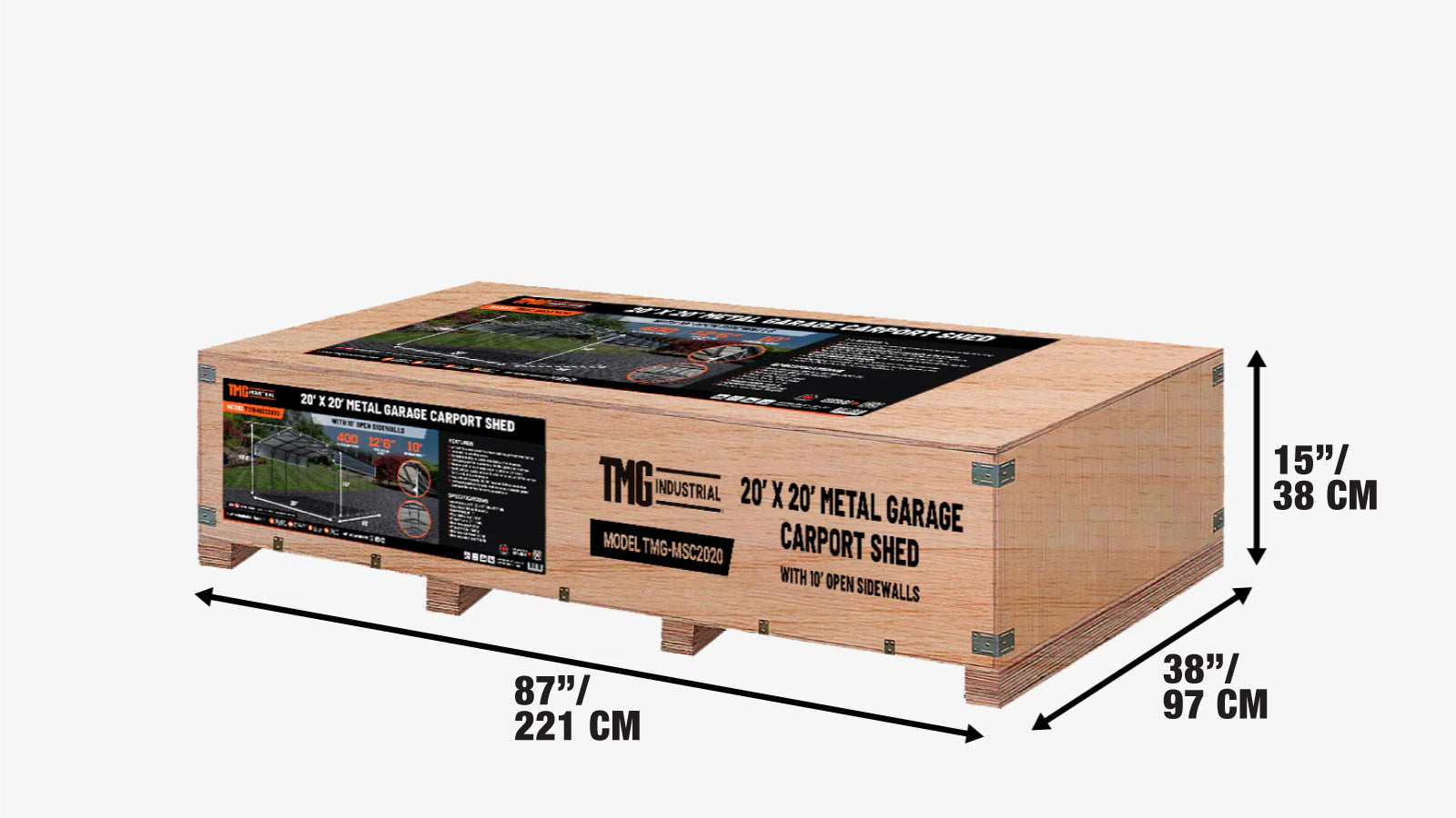 6 × 6 m Metal Shed Carport with 2.9 m Open Sidewalls, 3.8 m Peak Height, TMG-MSC2020-shipping-info-image
