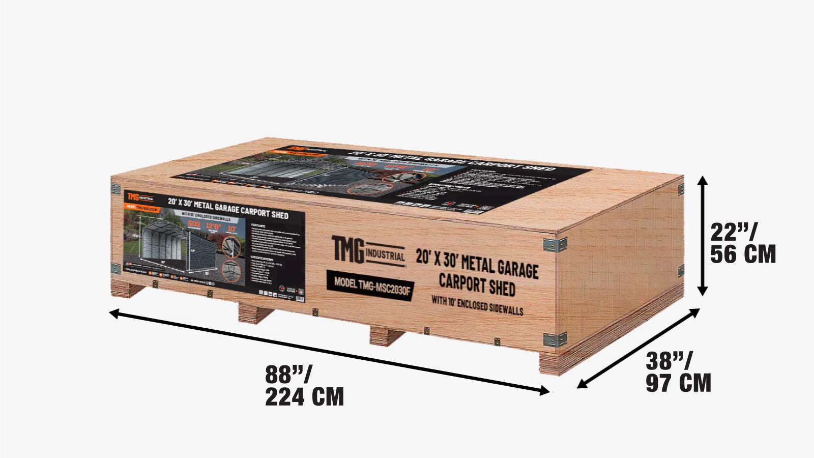 6 × 9 m Metal Shed Carport with 2.9 m Enclosed Sidewalls, 3.8 m Peak Height, TMG-MSC2030F-shipping-info-image