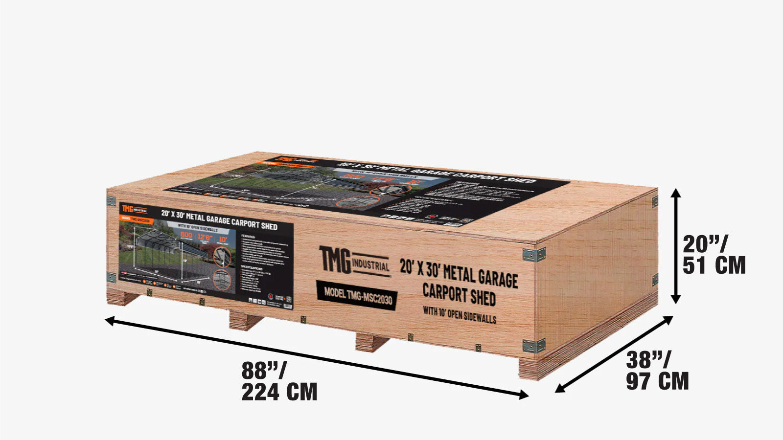 6 × 9 m Metal Shed Carport with 2.9 m Open Sidewalls, 3.8 m Peak Height, TMG-MSC2030-shipping-info-image