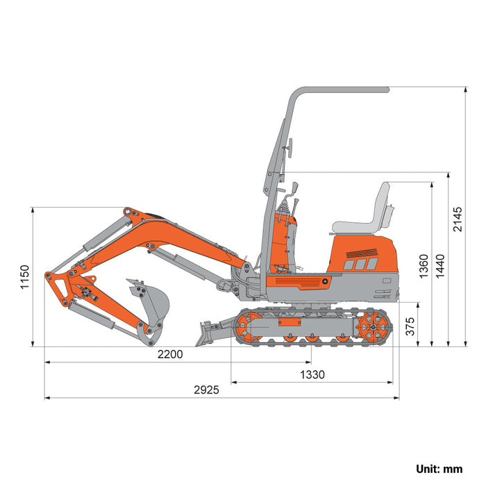 1000 kg Mini Compact Excavator, 420cc/14 HP Gas Engine, 350 mm Bucket Width, 1254 kg Digging Force, TMG-MVE07 TMG Industrial CA