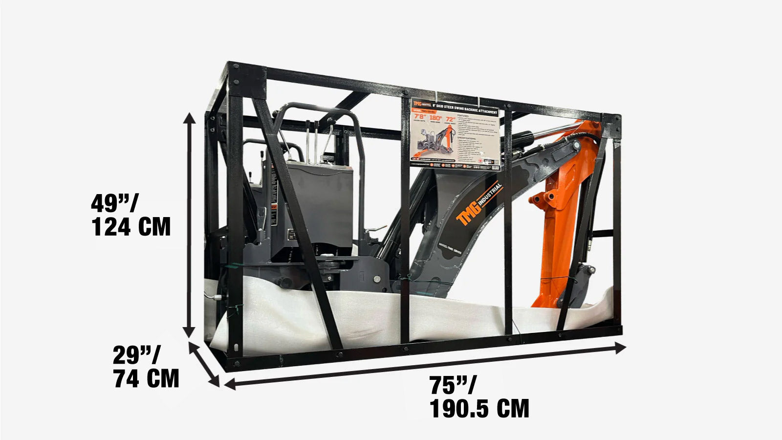 2340 mm Skid Steer Backhoe Attachment, Universal Mount, 180° Boom and Bucket Rotation TMG-SBH55-shipping-info-image