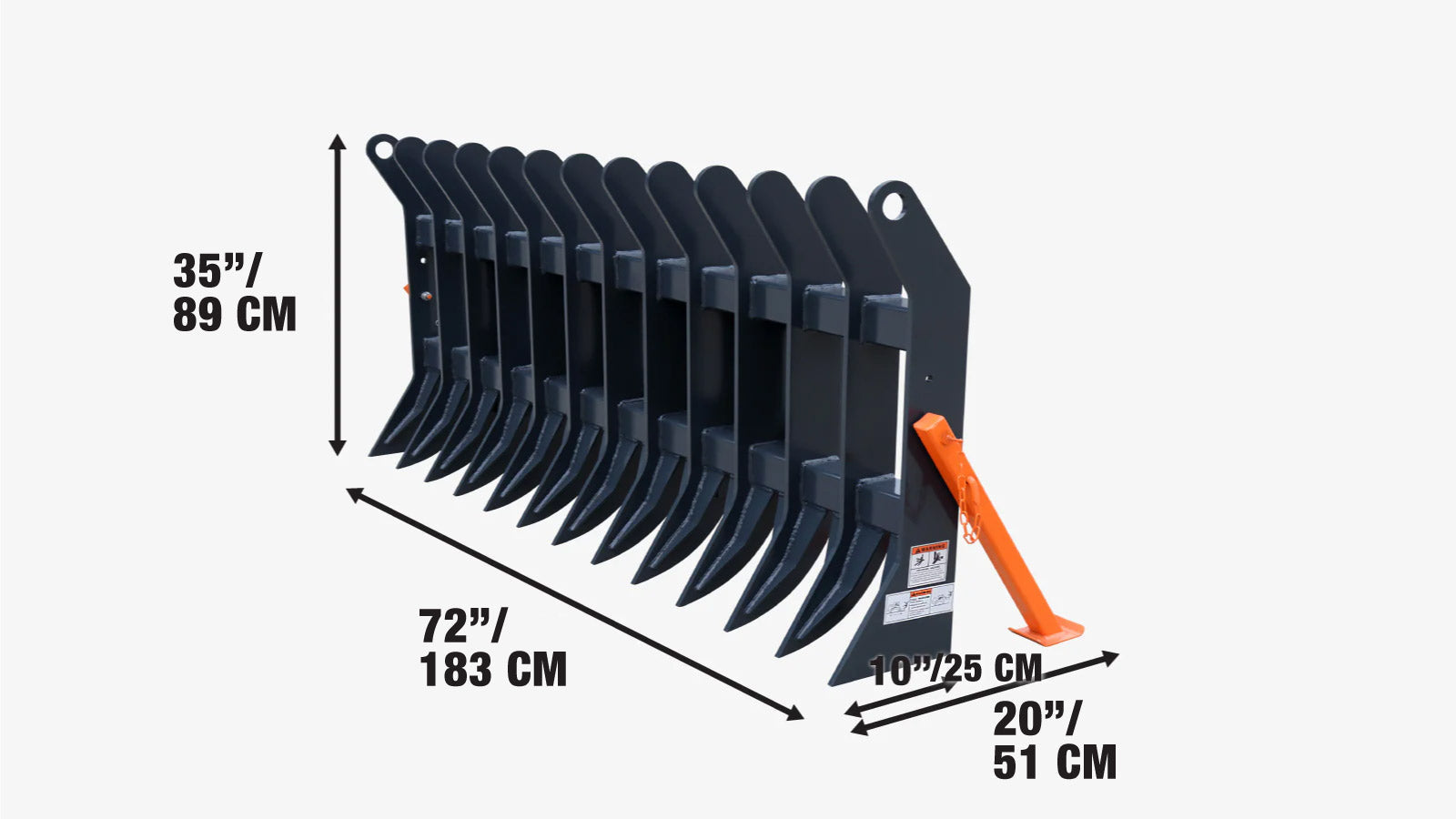 1840 mm (72″) Skid Steer Root Debris Rake Attachment, Universal Mount, 150 mm (6