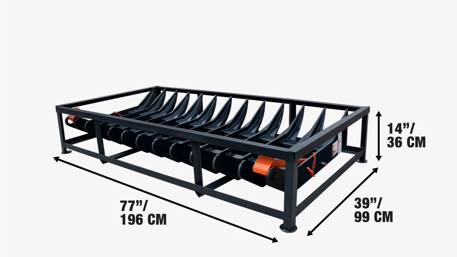 1840 mm (72″) Skid Steer Root Debris Rake Attachment, Universal Mount, 150 mm (6