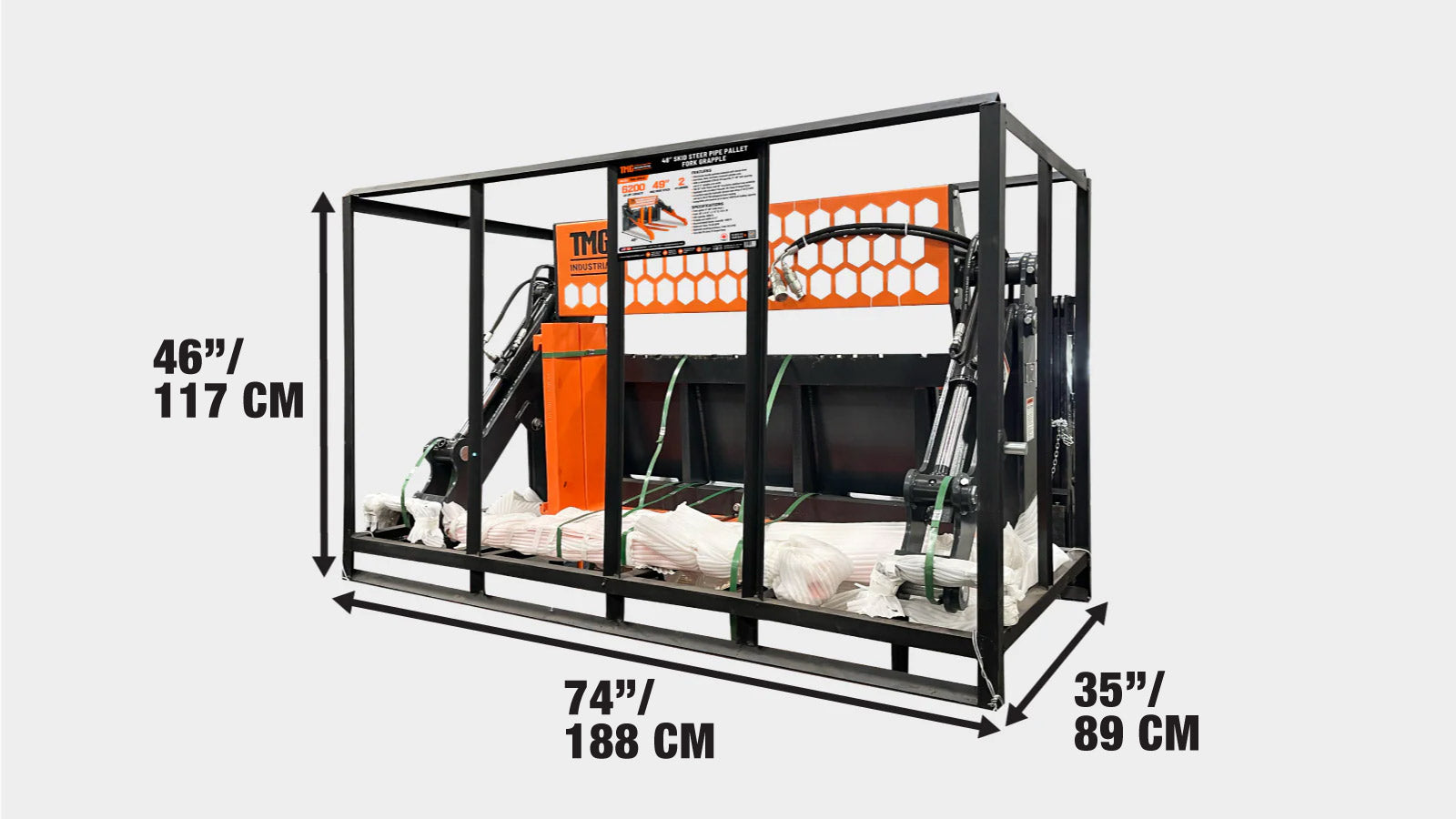 1.2 m Skid Steer Pallet Fork Pipe Grapple, Dual Hydraulic Cylinders, 2700kg Capacity, TMG-SPG45-shipping-info-image