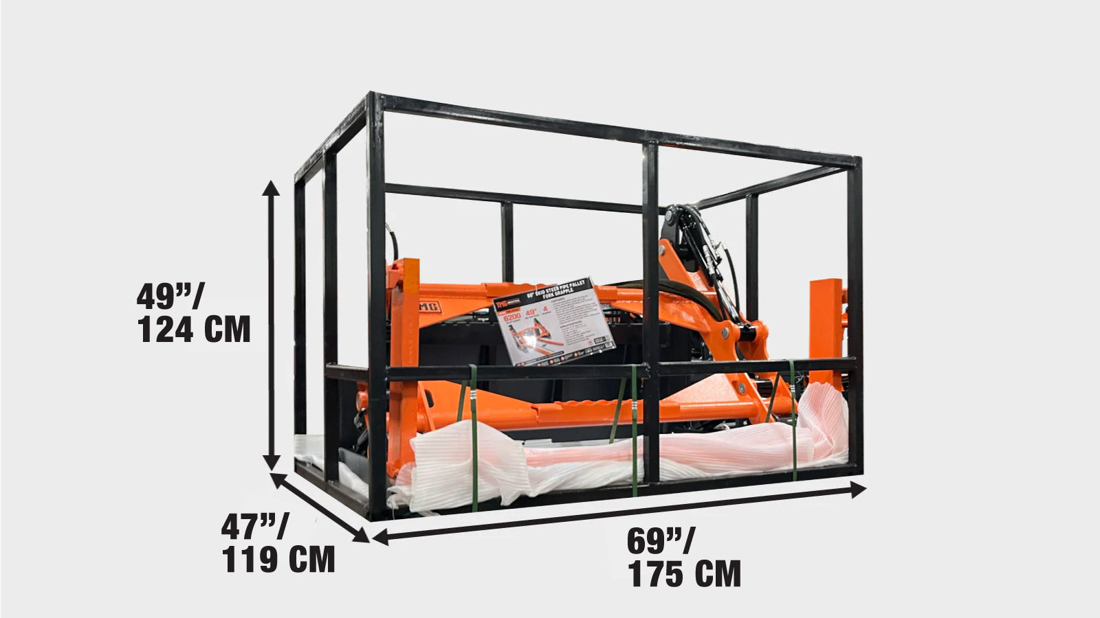 1.5 m Skid Steer Pallet Fork Pipe Grapple, 4 Hydraulic Cylinders, 2800 kg Capacity, TMG-SPG60-shipping-info-image