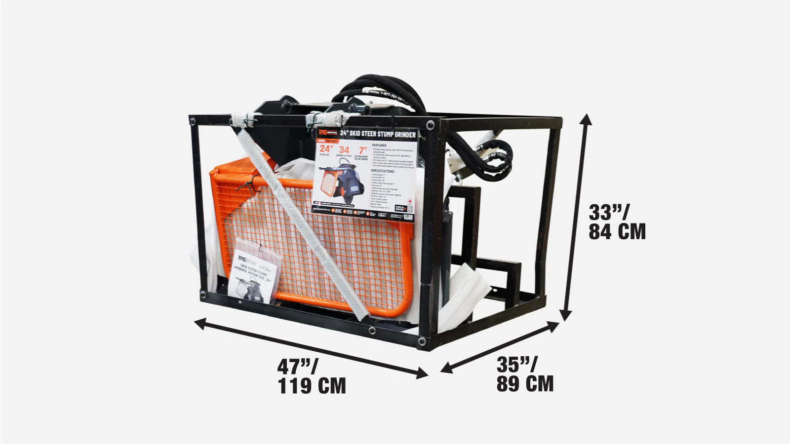 Skid Steer Stump Grinder, 610 mm (24″) Rotor Size, 180 mm (7″) Cutting Below Ground, TMG-SSG25-shipping-info-image